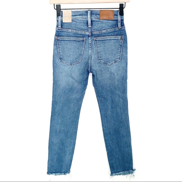 Madewell Petite 10” High Rise Button Front Raw Hem Skinny Jeans Cordova Wash NWT - Picture 3 of 16